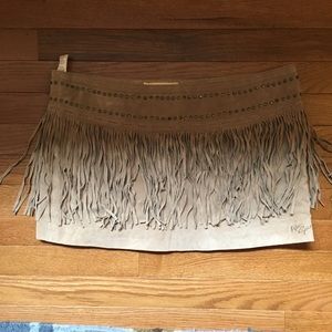 Pepe Jeans Suede Leather Fringe Skirt